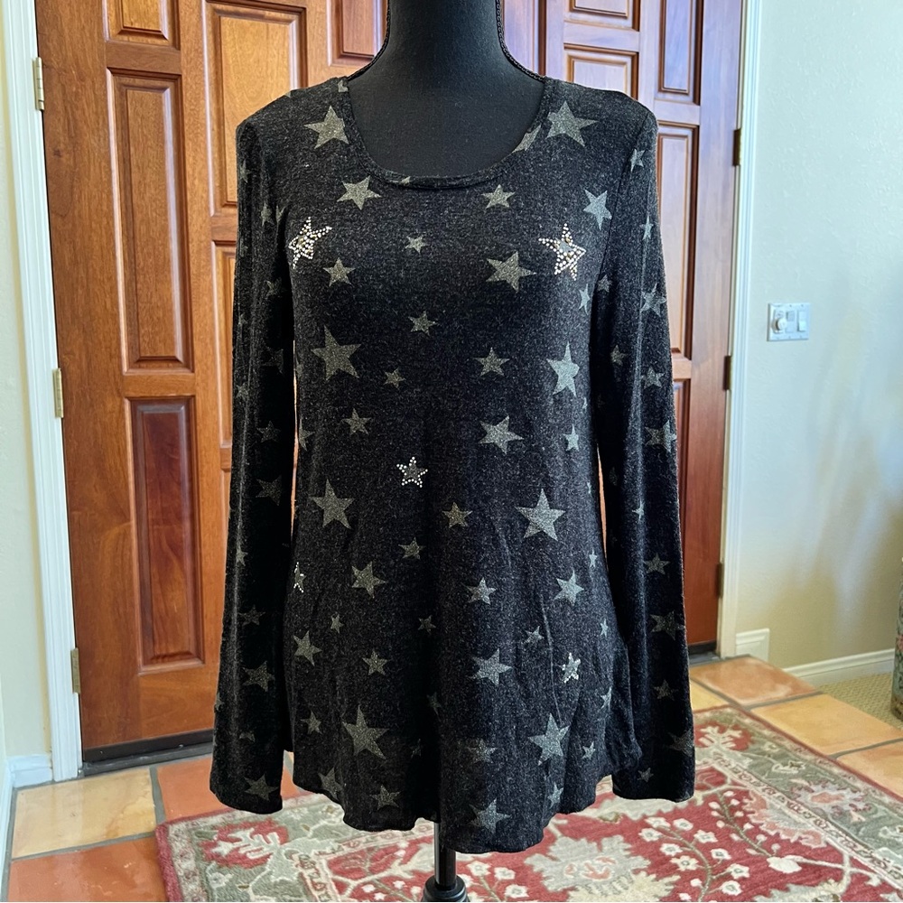 Tricotto Sweater Gray With Stars Rhinestones Size XS